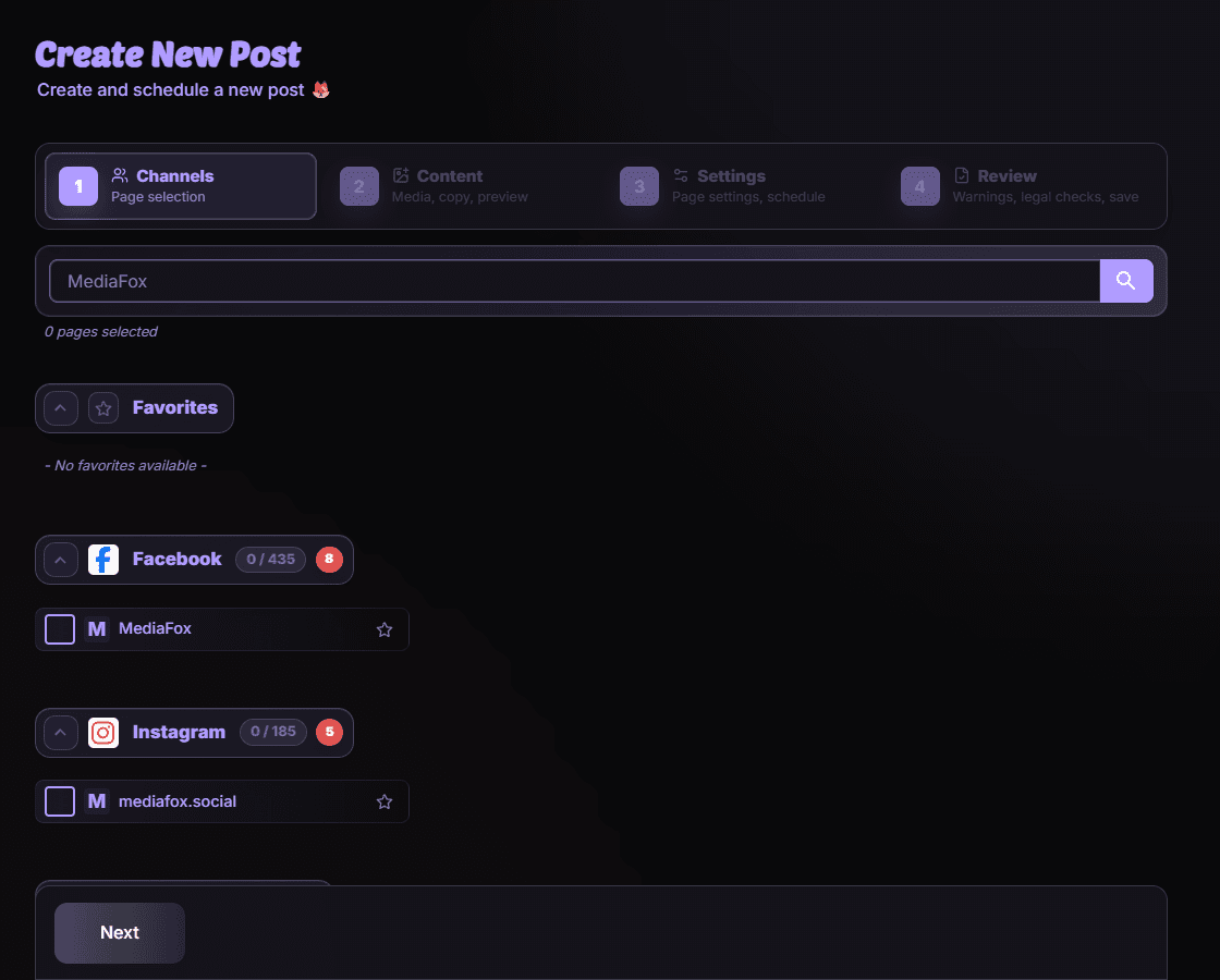 MediaFox Post Planner for composing and scheduling a post