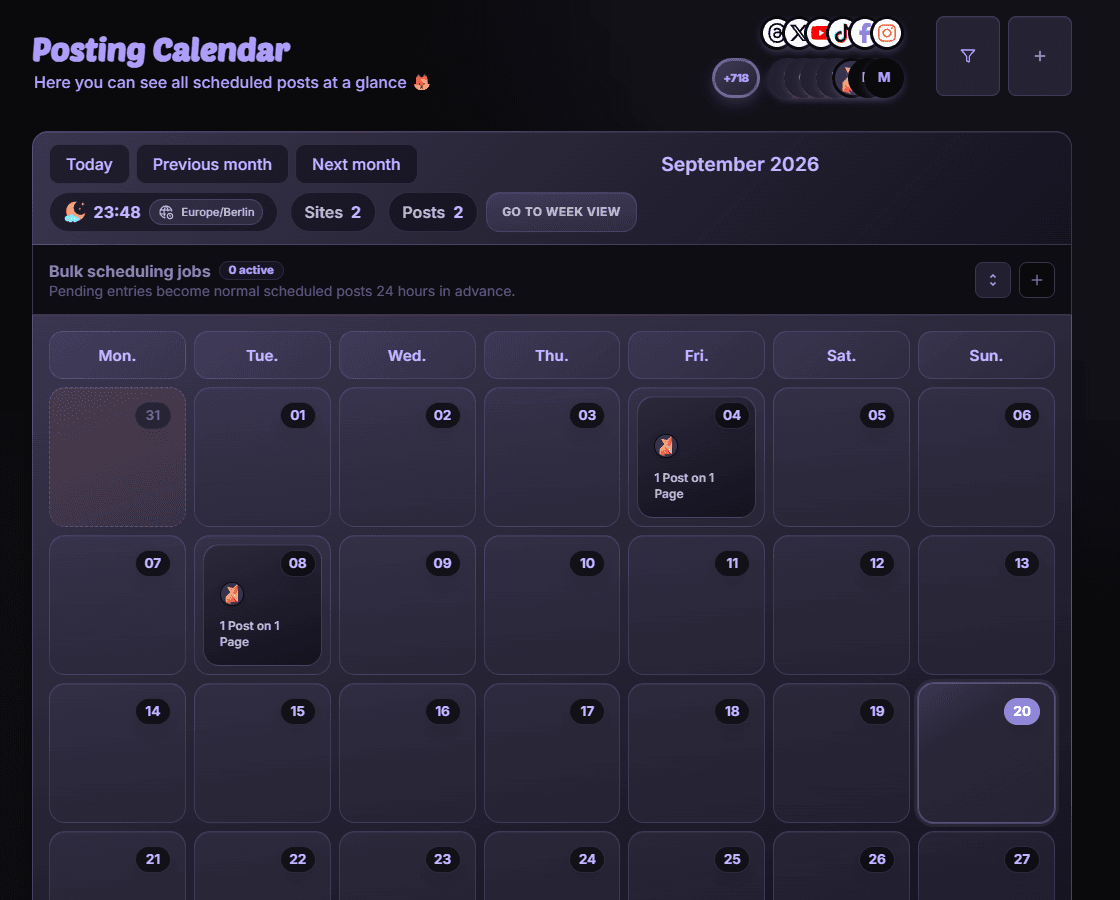 MediaFox posting calendar showing planned content