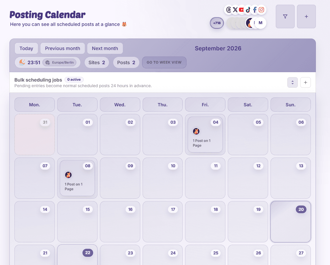 MediaFox posting calendar showing planned content
